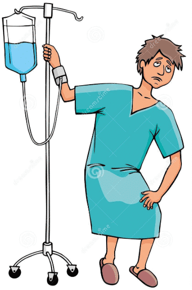 picture of man in hospital gown with intravenous fluids