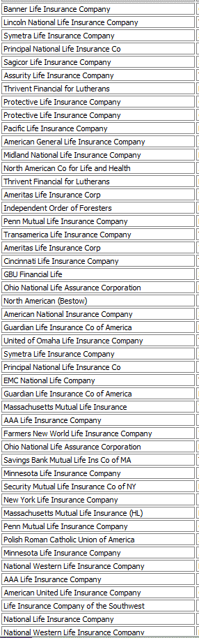 screenshot of other competitive insurance companies